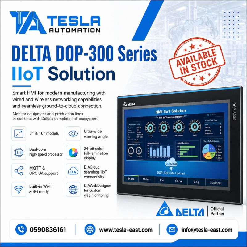 Delta DOP-300 Series IIoT smart HMI available in stock at Tesla Automation